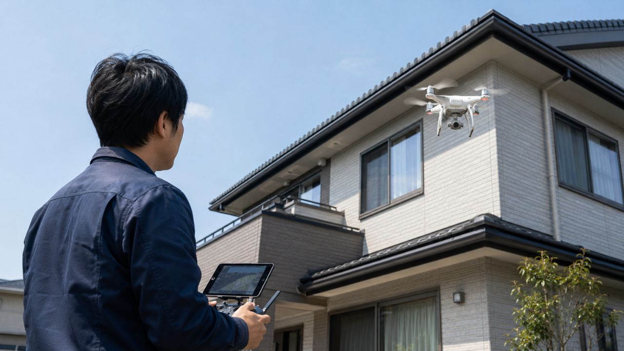 ドローンによる外壁診断を実施する専門スタッフ